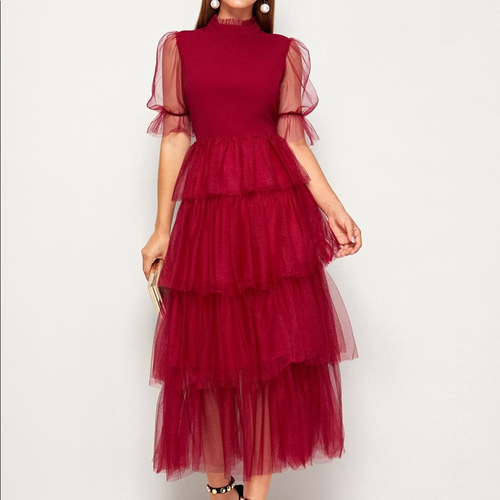 Red Tiered Tulle Dress